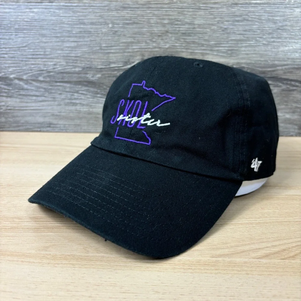 Minnesota Vikings Hat Cap Strap Back Womens Black SKOL Sister '47‎ Adjustable